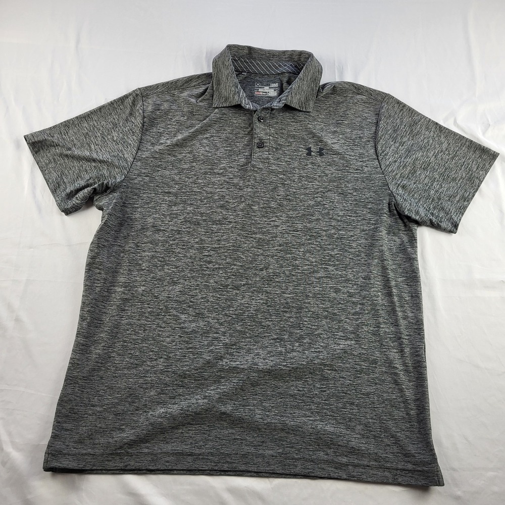 Under Armour Polo Shirt Mens Large Gray Short Sleeve Heat Gear Loose Golf